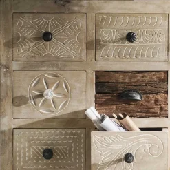 Wohnen 110x91x37 Recyclingholz Kommode mit 14 Schubladen - Emirello