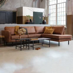 Wohnen 266x85x213 Recyclingleder Ecksofa in Cognac Braun - Huropa