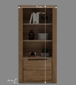 Wohnen Naturholzmöbel|Esszimmer-Vitrinen*70x141x40 Regal mit Türfach in Eiche - Nelenia
