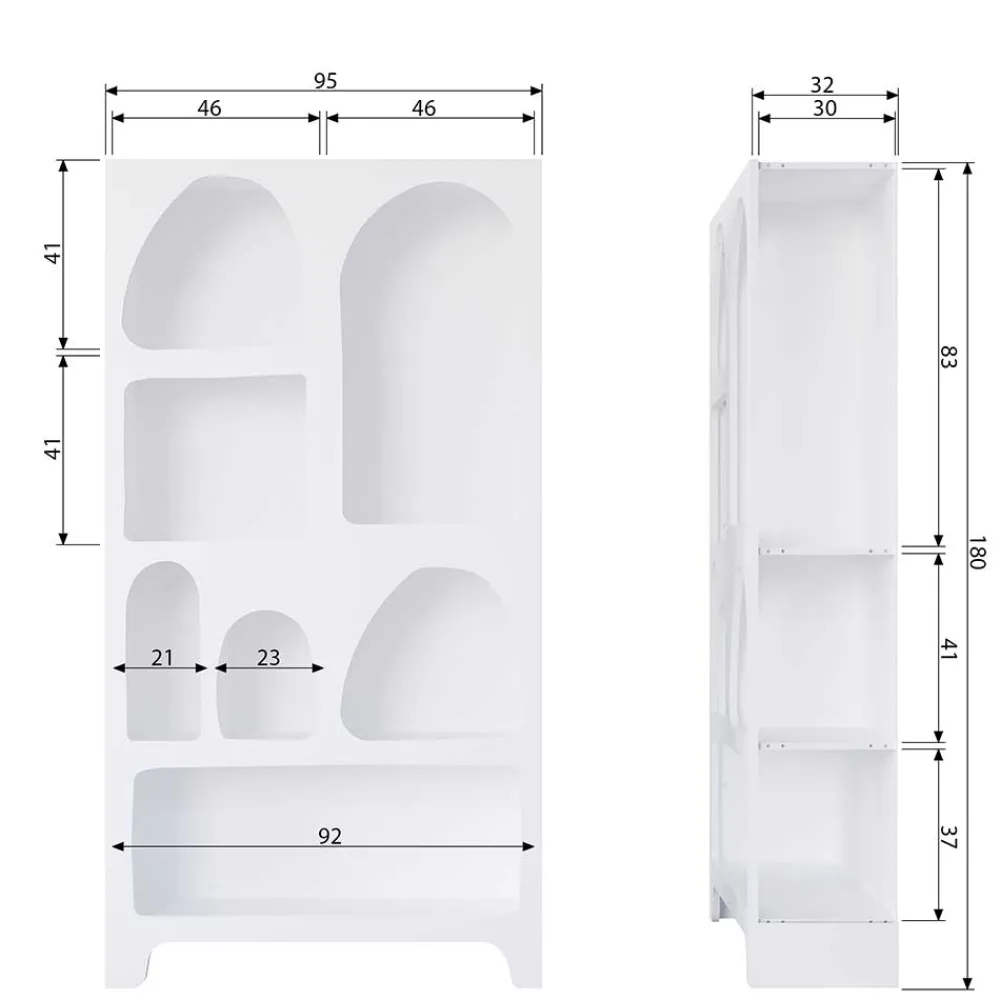 Wohnen Wohnzimmer-Regale|Retro Möbel*95x180x32 Retro Design Regal in Weiß - Tom