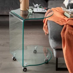 Wohnen 45x60x45 Rollbarer Beistelltisch aus Klarglas - Paladion