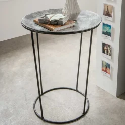 Wohnen Telefontische*47x58x47 Runder Beistelltisch in Zinkfarben - Ebruar