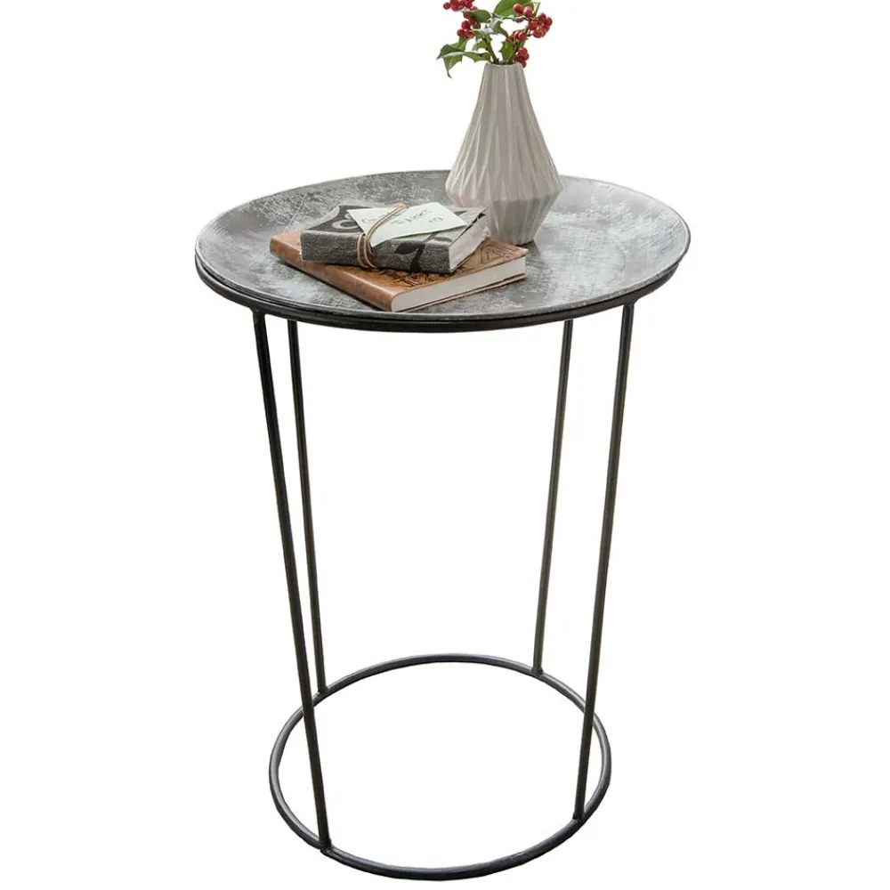 Wohnen Telefontische*47x58x47 Runder Beistelltisch in Zinkfarben - Ebruar