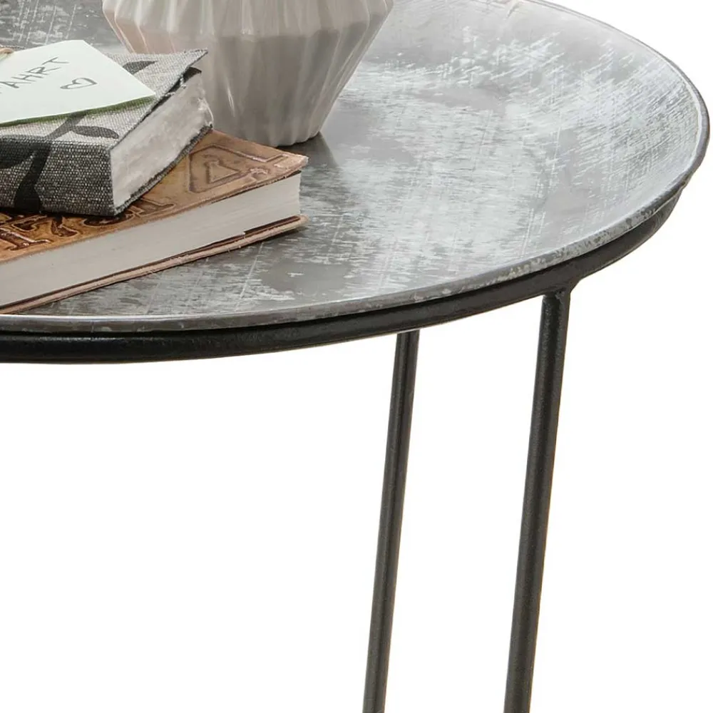 Wohnen Telefontische*47x58x47 Runder Beistelltisch in Zinkfarben - Ebruar