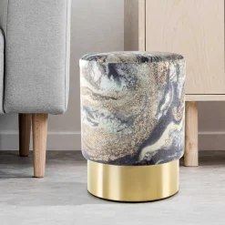 Wohnen 35x46x35 Samt Hocker mit Muster Hellblau - Crash