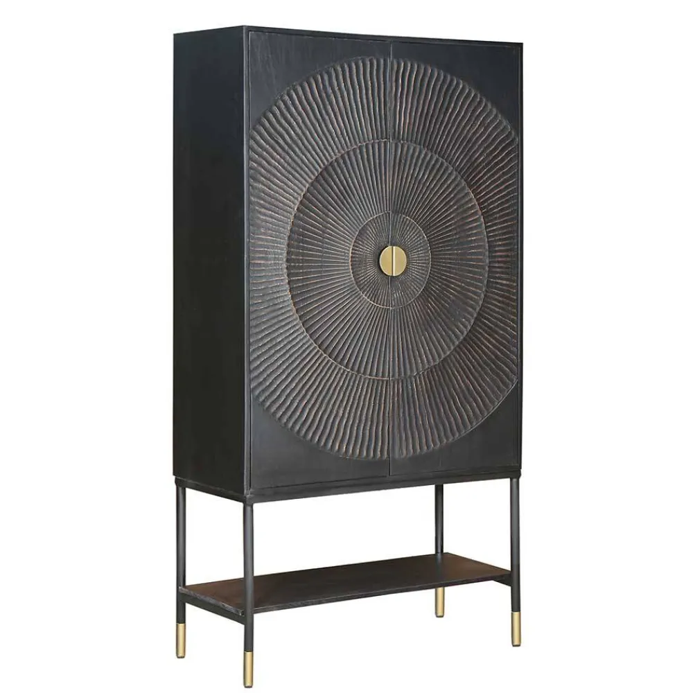 Wohnen Designermöbel|Esszimmer-Vitrinen*100x190x42 Schrank in Schwarz mit Messing - Alkatar