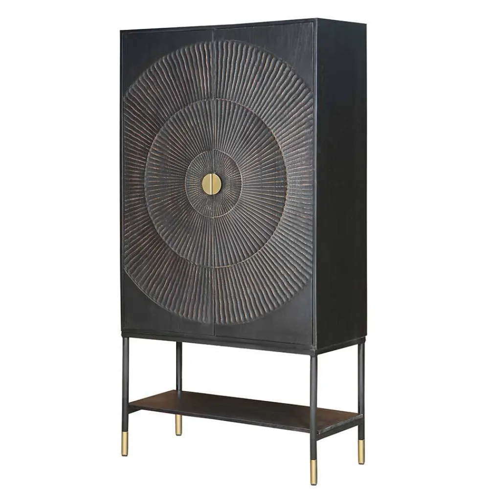 Wohnen Designermöbel|Esszimmer-Vitrinen*100x190x42 Schrank in Schwarz mit Messing - Alkatar