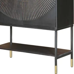 Wohnen Designermöbel|Esszimmer-Vitrinen*100x190x42 Schrank in Schwarz mit Messing - Alkatar