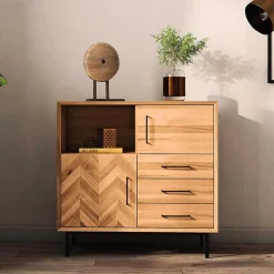 Wohnen Schwarze Möbel|Flurkommoden*97x95x45 Schrank mit Fach & Schubladen & Türen - Kerfa