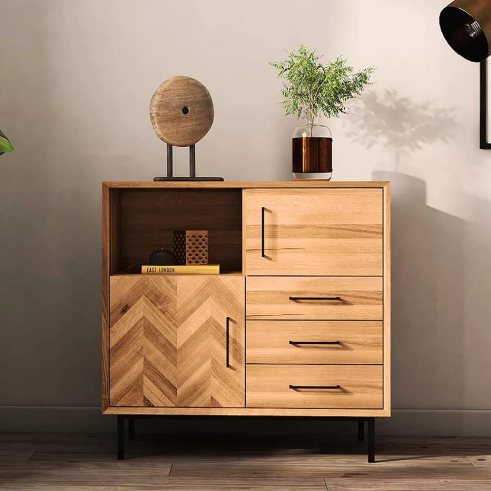 Wohnen Schwarze Möbel|Flurkommoden*97x95x45 Schrank mit Fach & Schubladen & Türen - Kerfa