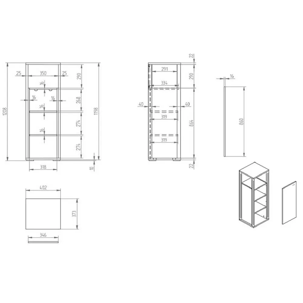Wohnen 40x121x37 Schrank mit Fach und Tür - Ridona
