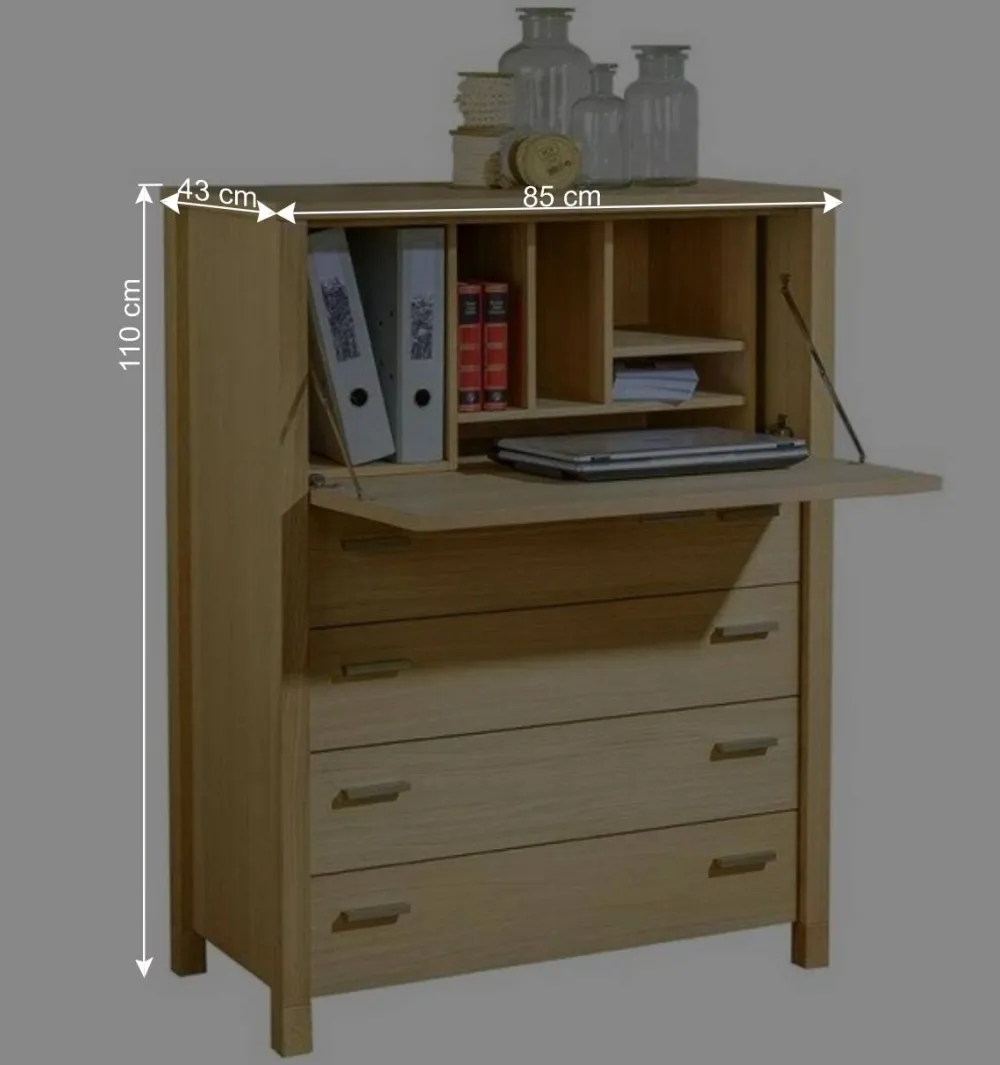 Wohnen 85x110x43 Schrank mit Schreibklappe - Settsura