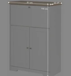 Wohnen 81x116x39 Schreibschrank Sekretär in Weiß - Akedra