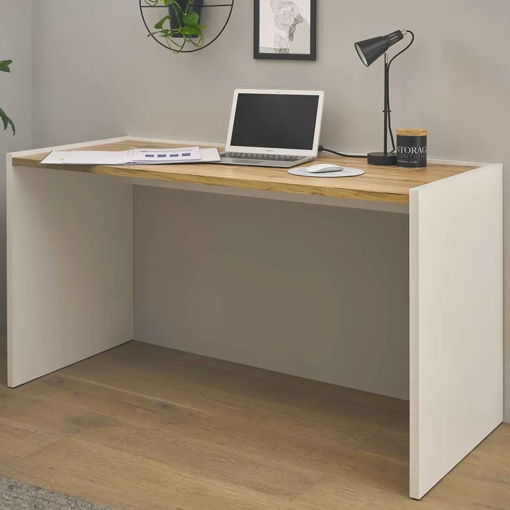 Wohnen 143x77x63 Schreibtisch in Wildeiche NB & Weiß - Nonessia