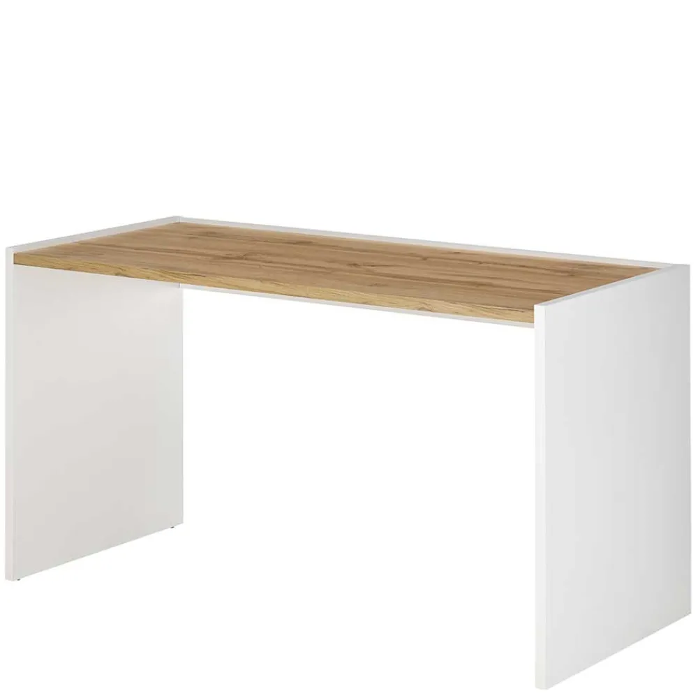 Wohnen 143x77x63 Schreibtisch in Wildeiche NB & Weiß - Nonessia