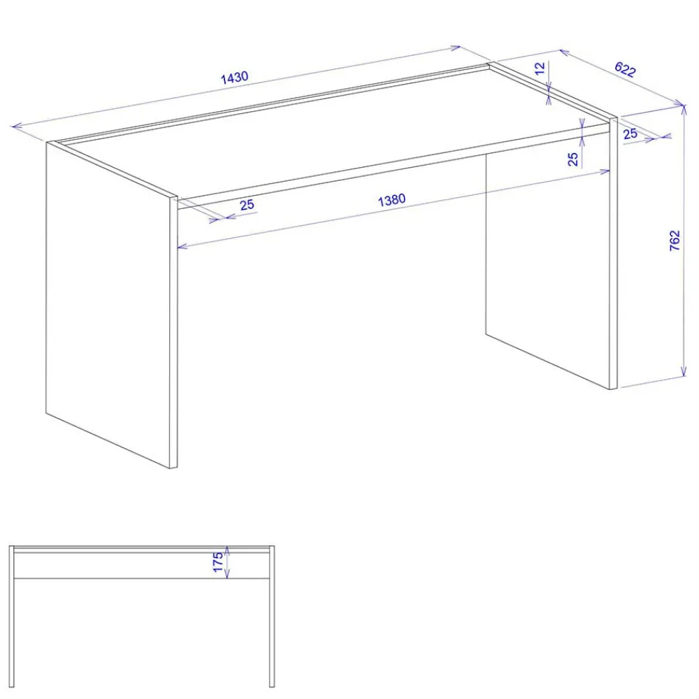 Wohnen 143x77x63 Schreibtisch in Wildeiche NB & Weiß - Nonessia