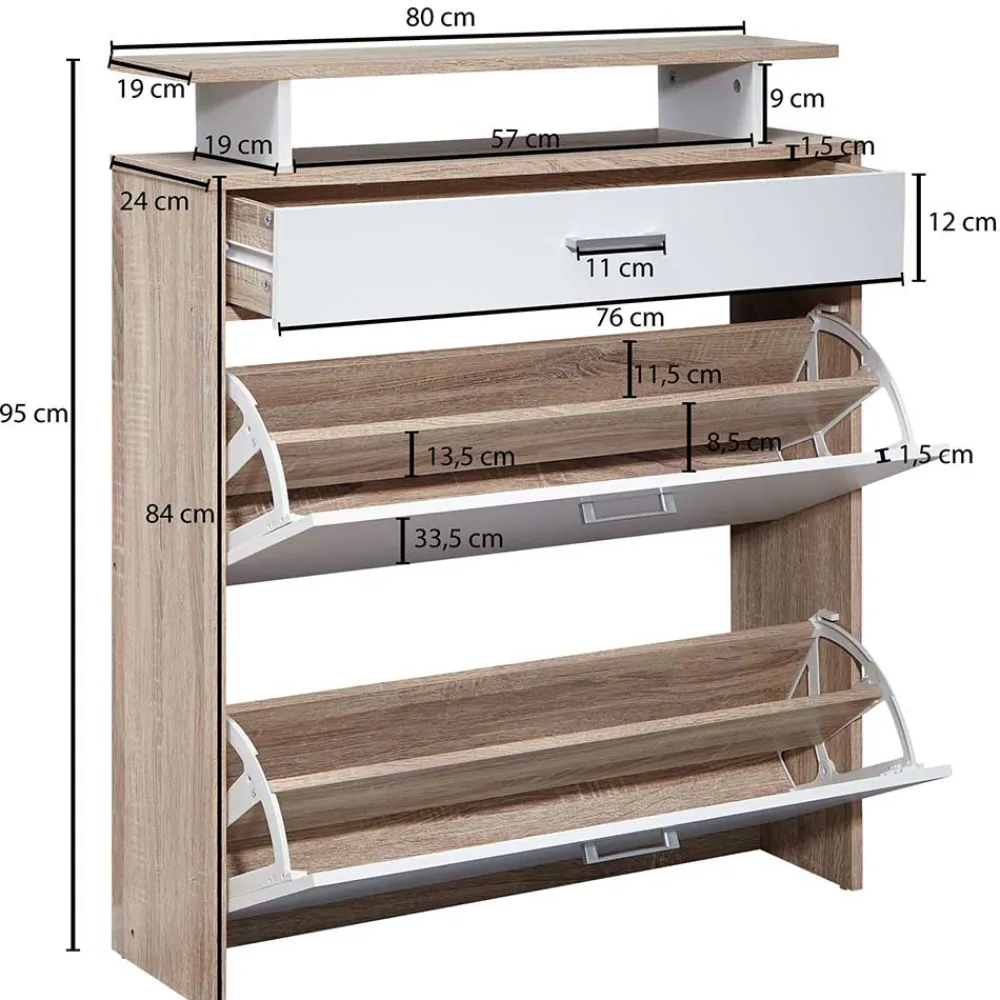 Wohnen Schuhschränke*80x95x24 Schuhkommode mit zwei Klappen & Schublade - Crimera