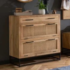 Wohnen Rattanmöbel|Schuhschränke*85x91x40 Schuhschrank aus Holz & Rattan Geflecht - Lazianus