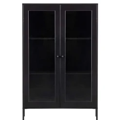 Wohnen 100x155x40 Schwarze Vitrine mit Doppeltür - Neptunus