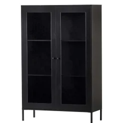Wohnen 100x155x40 Schwarze Vitrine mit Doppeltür - Neptunus