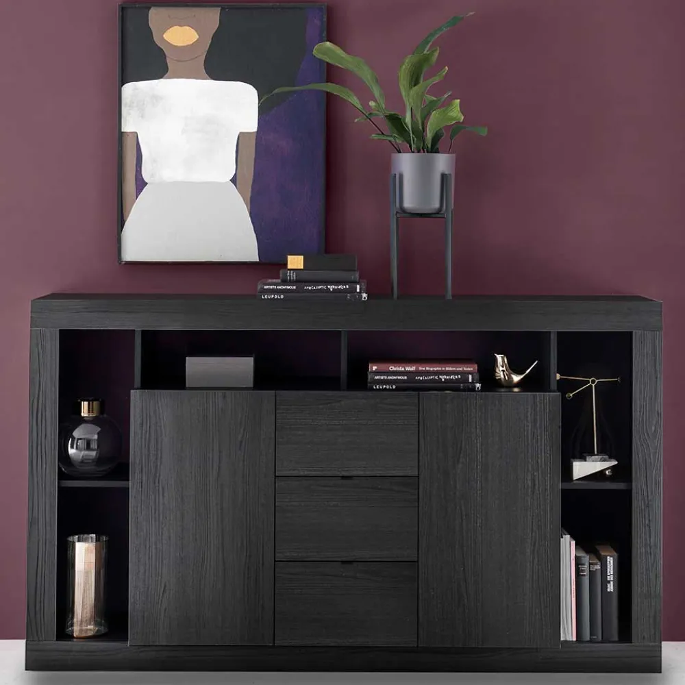 Wohnen Sideboards*172x102x42 Schwarzes Sideboard in Holzoptik - Bihar