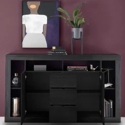Wohnen Sideboards*172x102x42 Schwarzes Sideboard in Holzoptik - Bihar