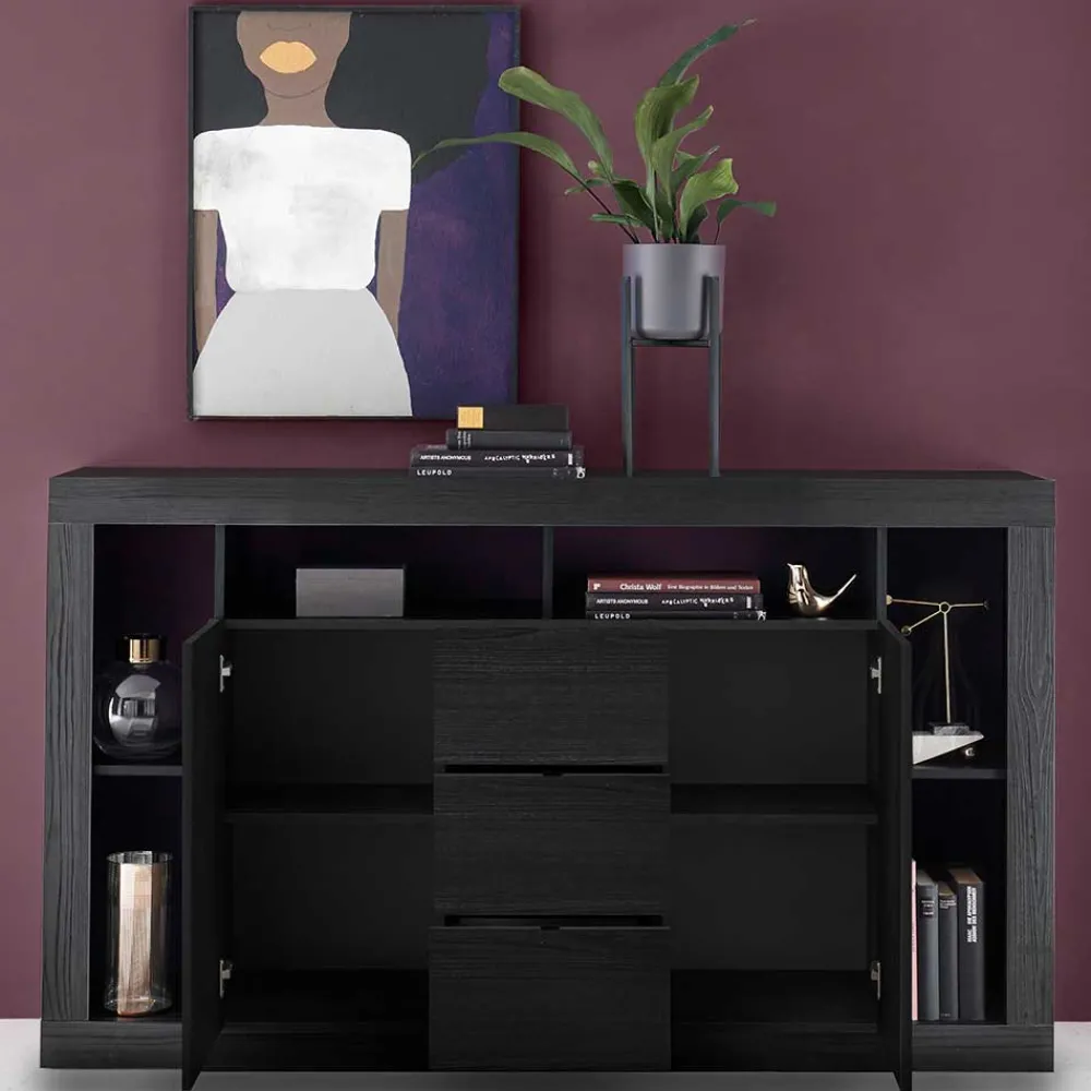 Wohnen Sideboards*172x102x42 Schwarzes Sideboard in Holzoptik - Bihar