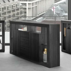 Wohnen Sideboards*172x102x42 Schwarzes Sideboard in Holzoptik - Bihar