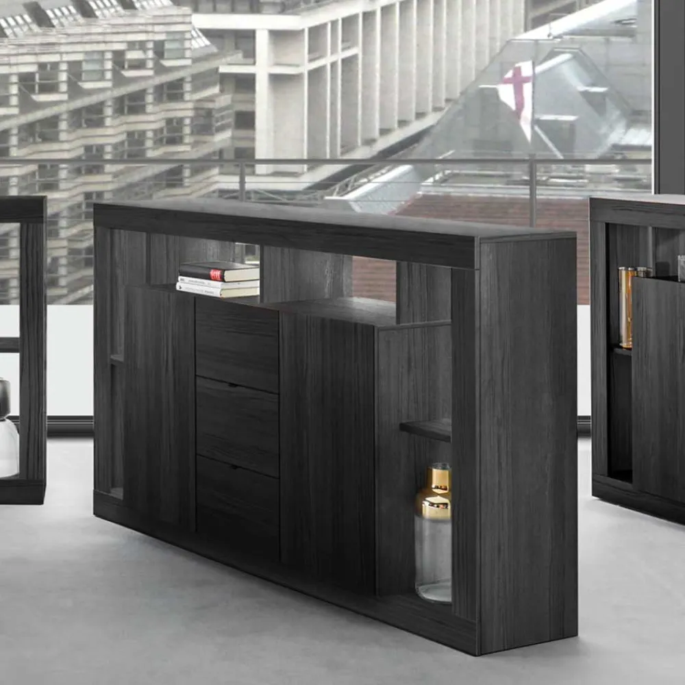 Wohnen Sideboards*172x102x42 Schwarzes Sideboard in Holzoptik - Bihar