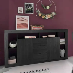 Wohnen Sideboards*172x102x42 Schwarzes Sideboard in Holzoptik - Bihar