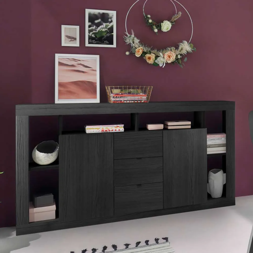 Wohnen Sideboards*172x102x42 Schwarzes Sideboard in Holzoptik - Bihar
