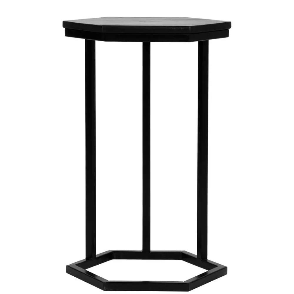 Wohnen Schwarze Möbel|Naturholzmöbel*40x62x40 Sechseck Beistelltisch in Schwarz - Palium