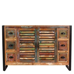 Wohnen Shabby Chic Möbel*120x80x35 Shabby Chic Kommode aus buntem Altholz - Vosbadus