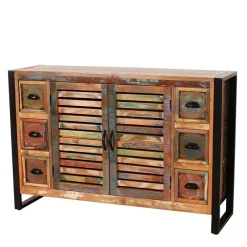 Wohnen Shabby Chic Möbel*120x80x35 Shabby Chic Kommode aus buntem Altholz - Vosbadus