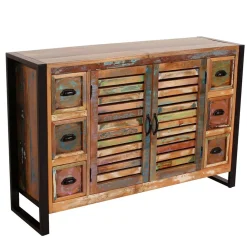 Wohnen Shabby Chic Möbel*120x80x35 Shabby Chic Kommode aus buntem Altholz - Vosbadus