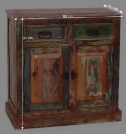 Wohnen 80x80x40 Shabby Chic Kommode in Braun Bunt - Jamaica