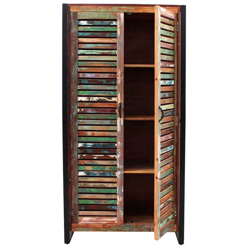 Wohnen Shabby Chic Möbel|Garderobenschränke*90x180x45 Shabby Chic Schrank mit 2 Lamellentüren - Vosbadus