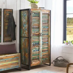 Wohnen Shabby Chic Möbel|Garderobenschränke*90x180x45 Shabby Chic Schrank mit 2 Lamellentüren - Vosbadus