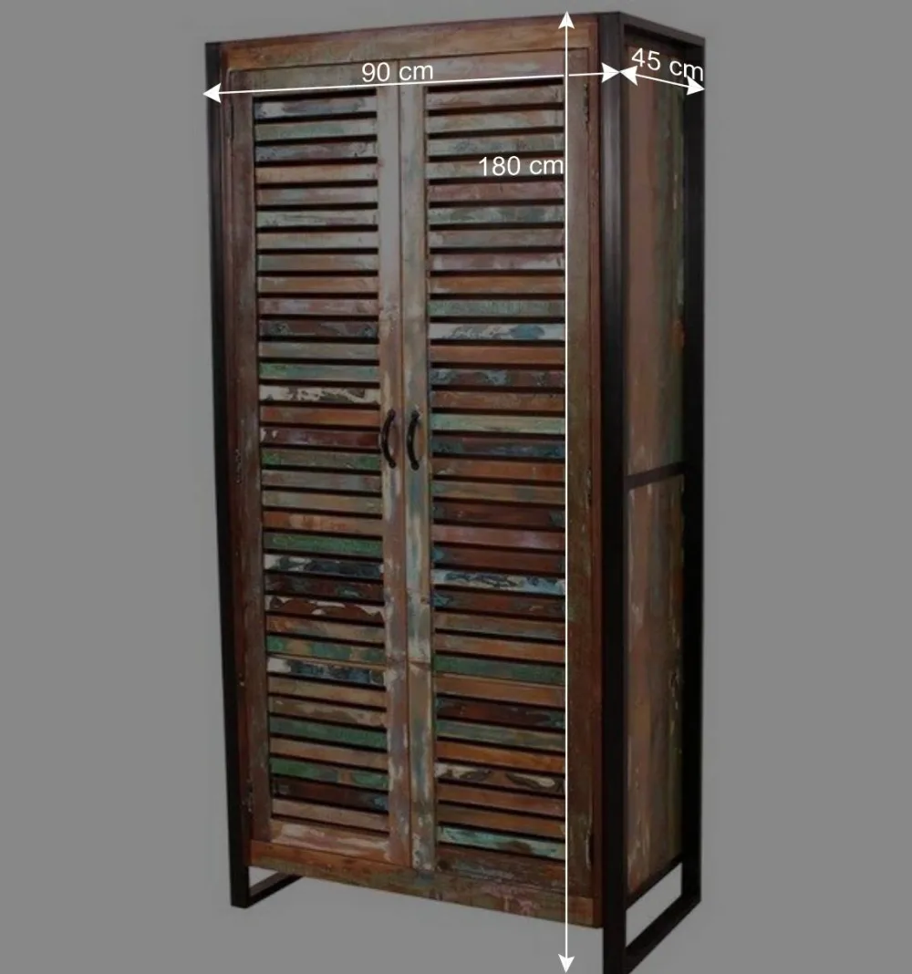 Wohnen Shabby Chic Möbel|Garderobenschränke*90x180x45 Shabby Chic Schrank mit 2 Lamellentüren - Vosbadus