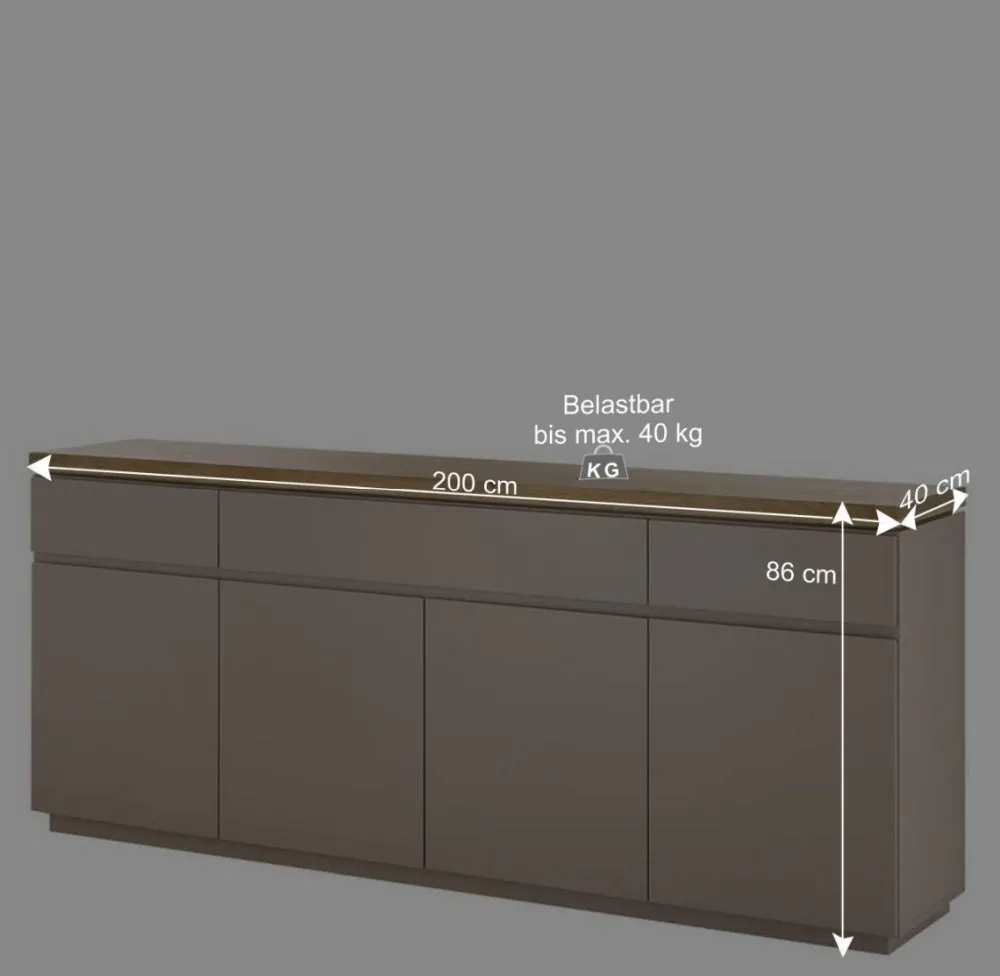 Wohnen 200x86x40 Sideboard Anrichte in Taupe & Akazie - Anja