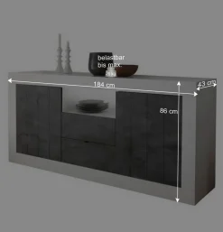 Wohnen 184x86x43 Sideboard in Grau zweifarbig - Faith