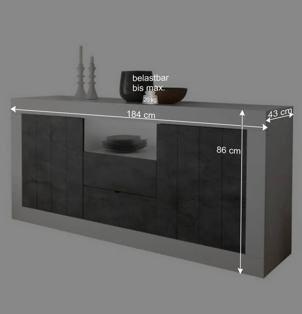 Wohnen 184x86x43 Sideboard in Grau zweifarbig - Faith