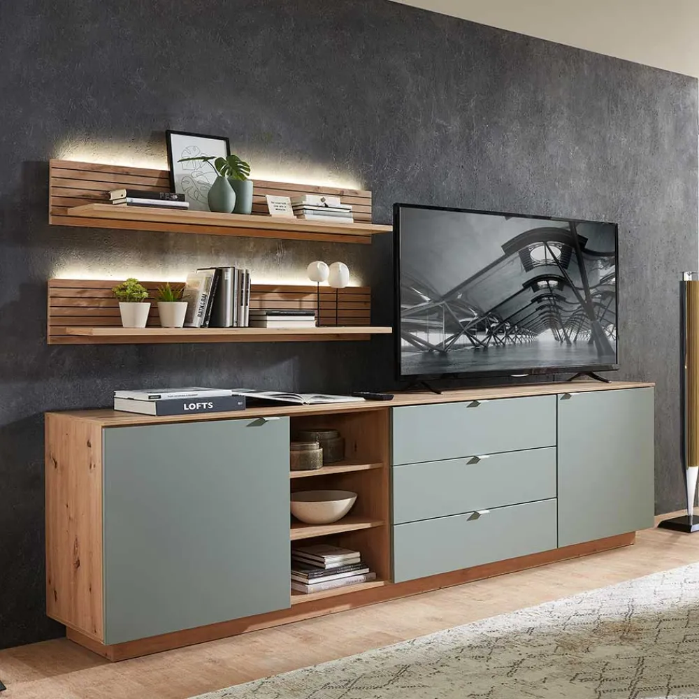 Wohnen 240x77x44 Sideboard in Graugrün und Wildeiche - Yoan