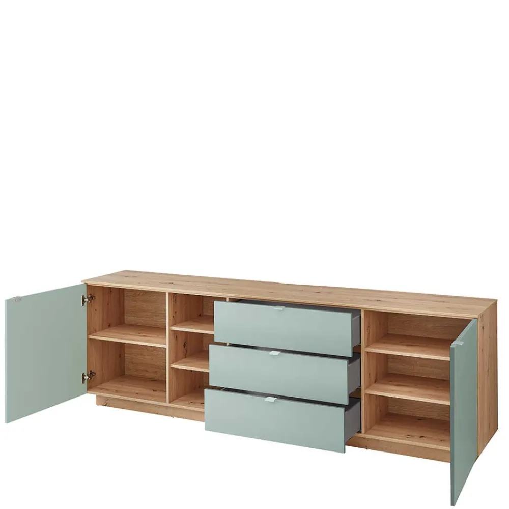 Wohnen 240x77x44 Sideboard in Graugrün und Wildeiche - Yoan