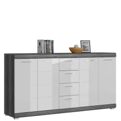 Wohnen 165x85x37 Sideboard in Weiß HG & Grau - Nancys