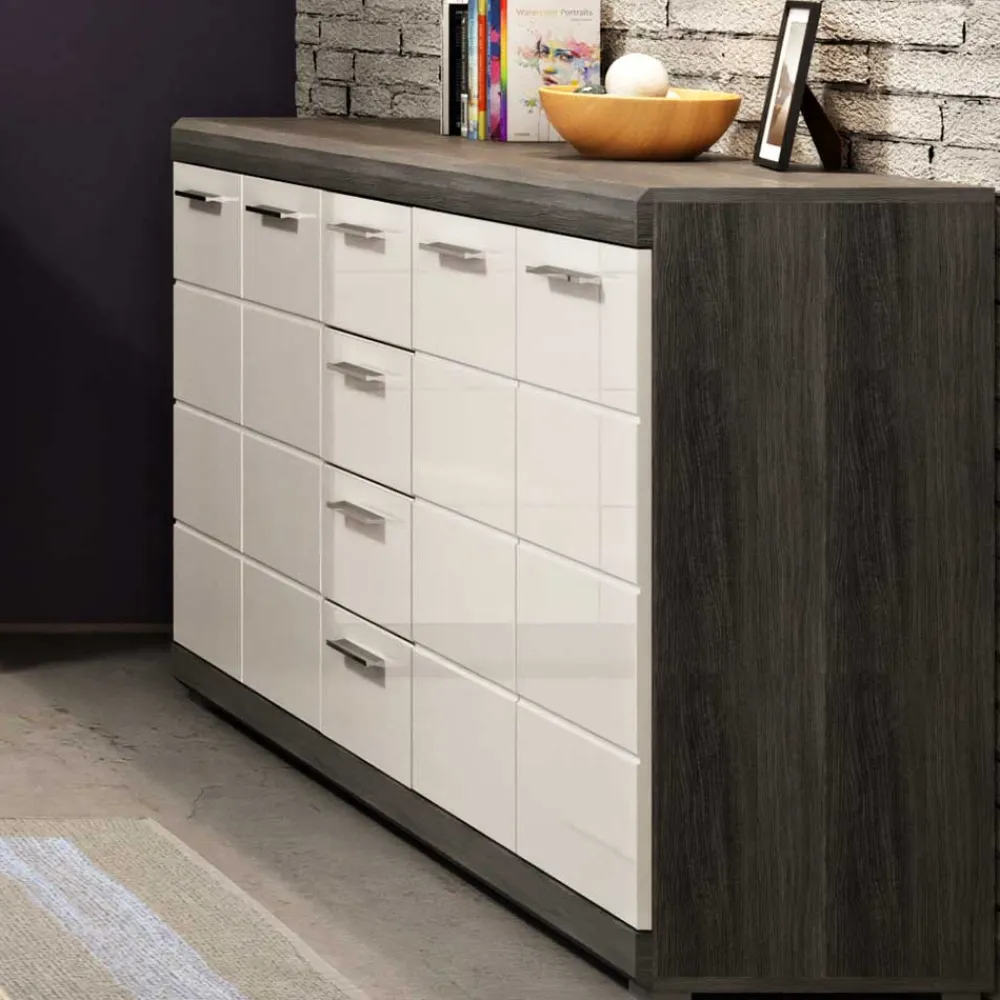 Wohnen 165x85x37 Sideboard in Weiß HG & Grau - Nancys