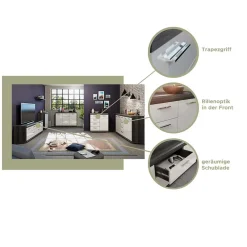 Wohnen 165x85x37 Sideboard in Weiß HG & Grau - Nancys