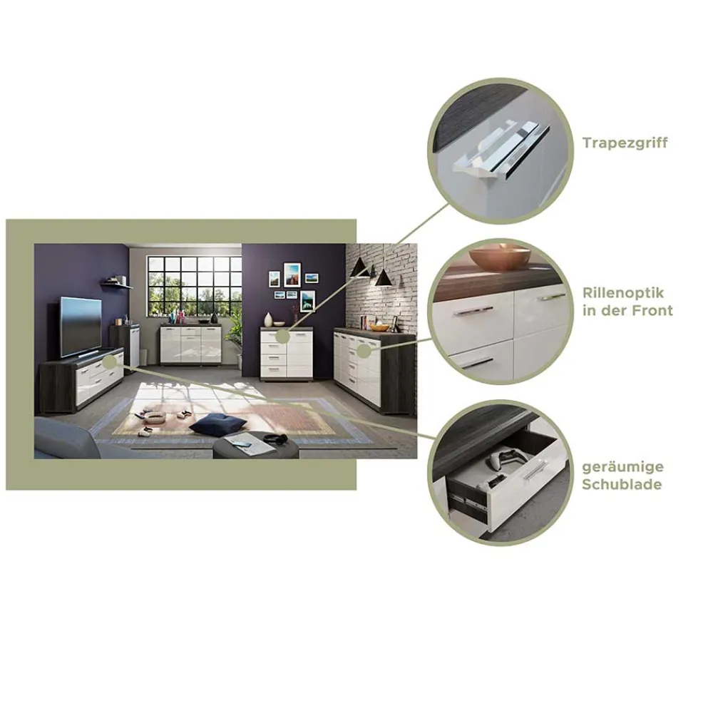 Wohnen 165x85x37 Sideboard in Weiß HG & Grau - Nancys