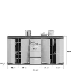 Wohnen 165x85x37 Sideboard in Weiß HG & Grau - Nancys