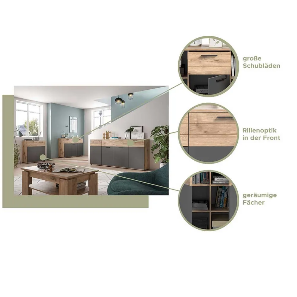 Wohnen Sideboards*180x87x40 Sideboard mit 2 Schubladen & 4 Türen - Lucios